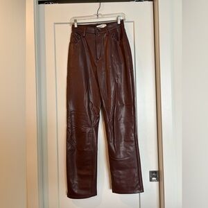 Vegan Leather Pants Brown 90s straight ultra high rise